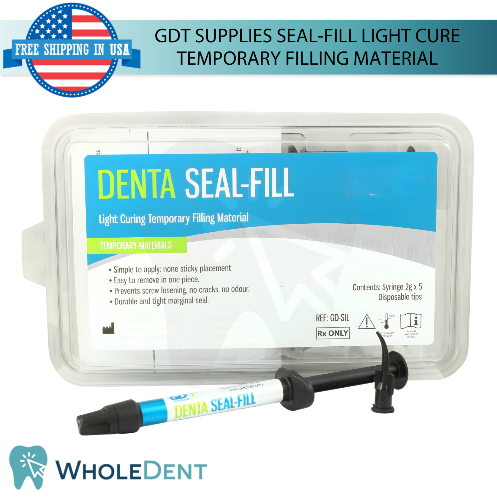 Denta Seal-Fill Temporary Dental Filling Material 5 Syringes Cavity Sealer 2g