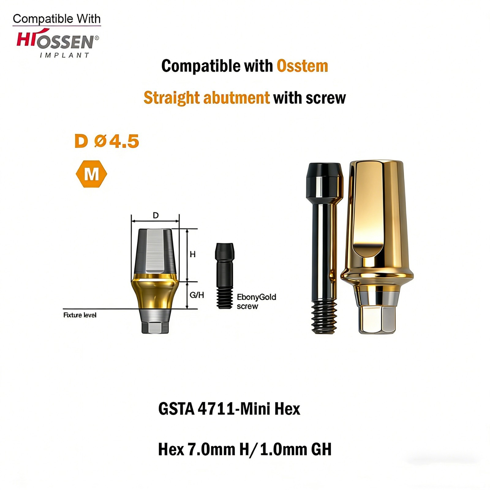 US Titanium Straight Abutment Hex For Hiossen ET Osstem TS Mini Regular Platform