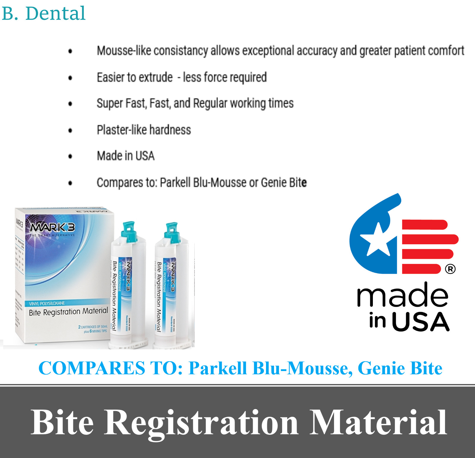 Dental Bite Registration Material FAST SET Chocoloate Chip Mint 4/Pk Made in USA