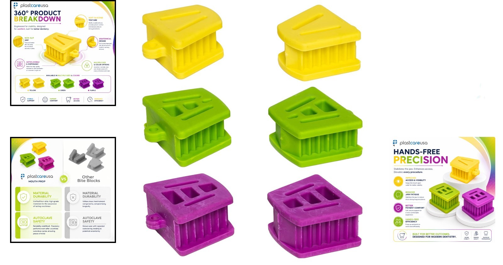 Autoclavable Dental Bite Blocks – Silicone Mouth Props for All Ages – Pack of 6