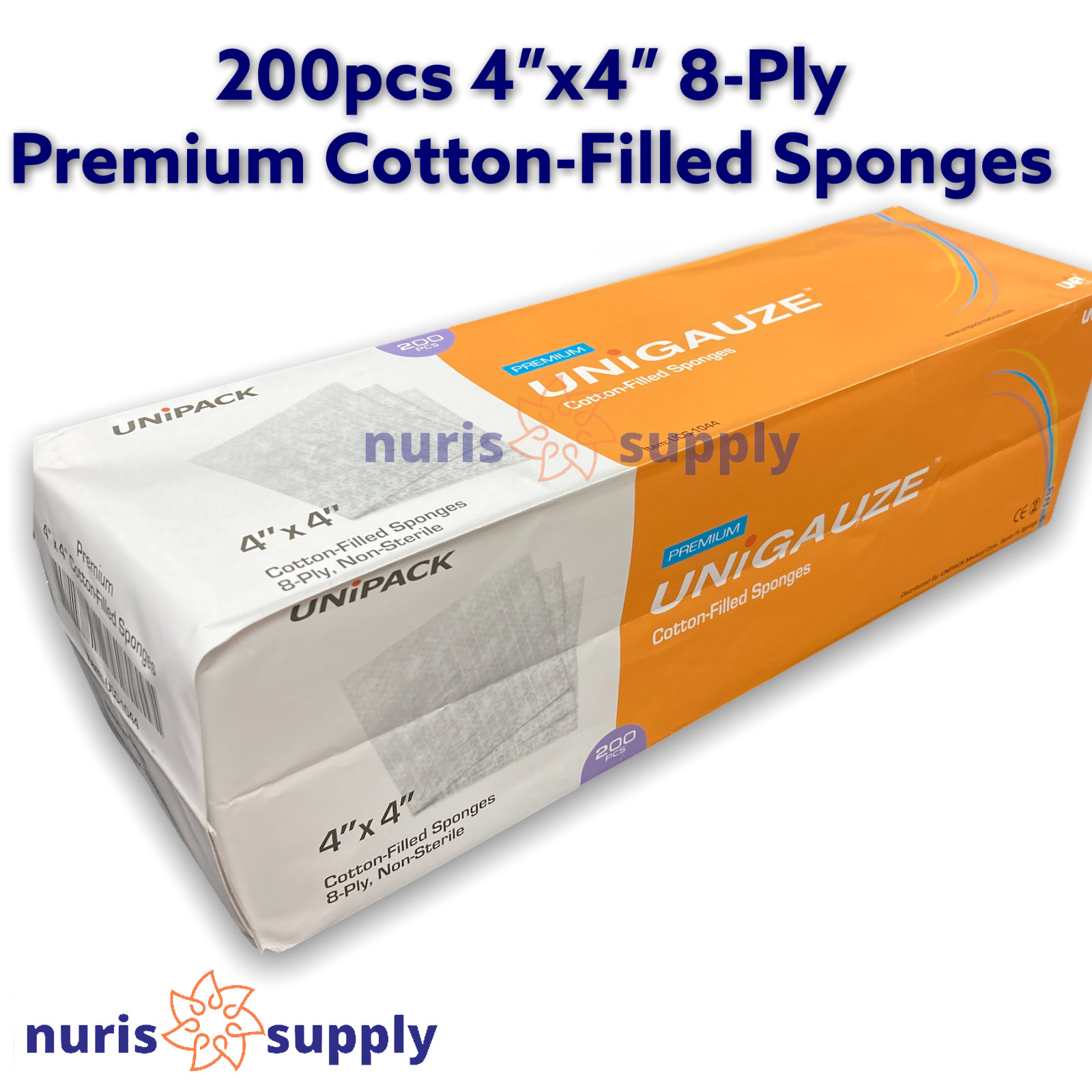 200pcs 2″x2″ or 4″x4″ 8ply Premium Dental Medical Cotton-Filled Sponges 8-Ply
