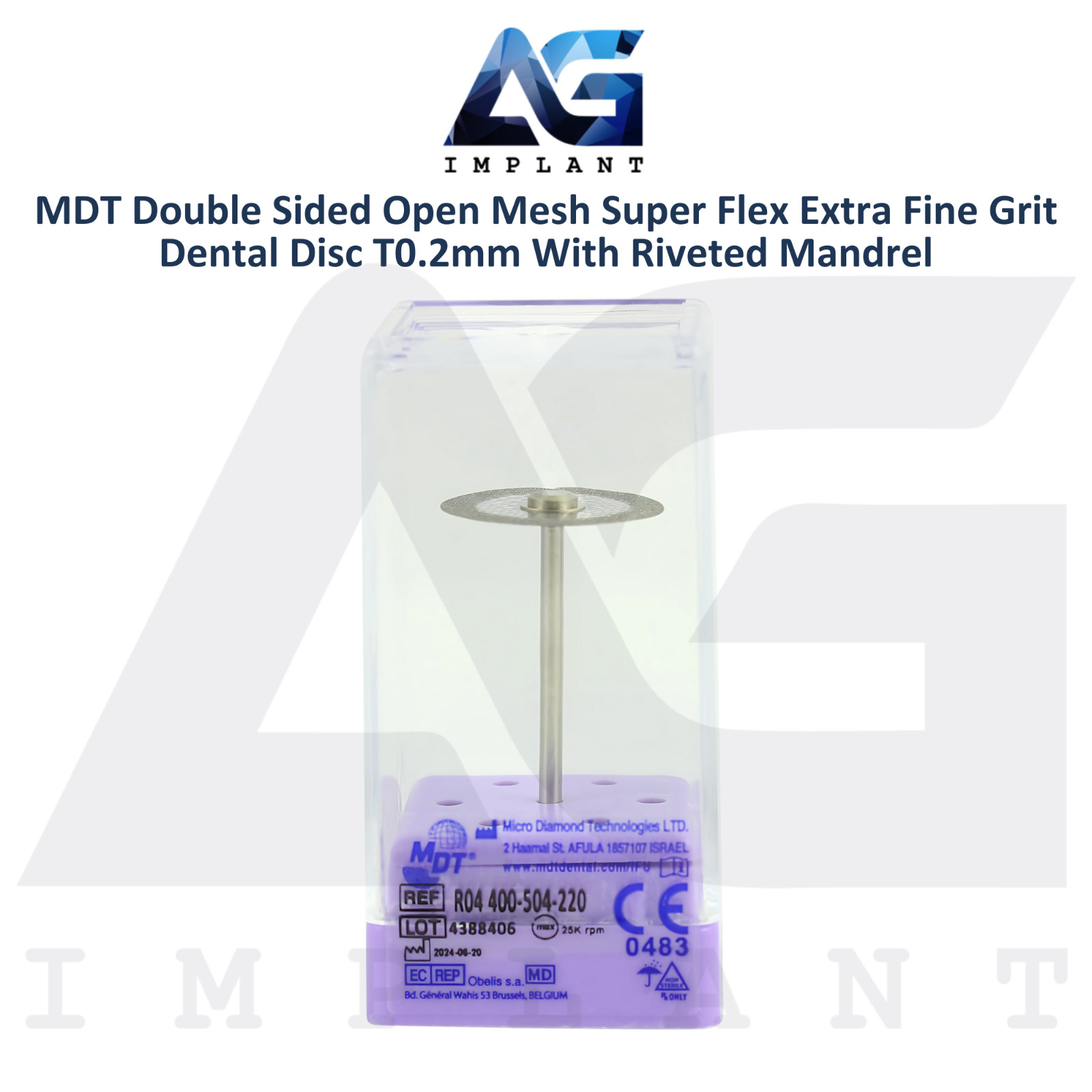 MDT Double Sided Open Mesh Dental Diamond Coated Disc Extra Fine T0.2mm Riveted