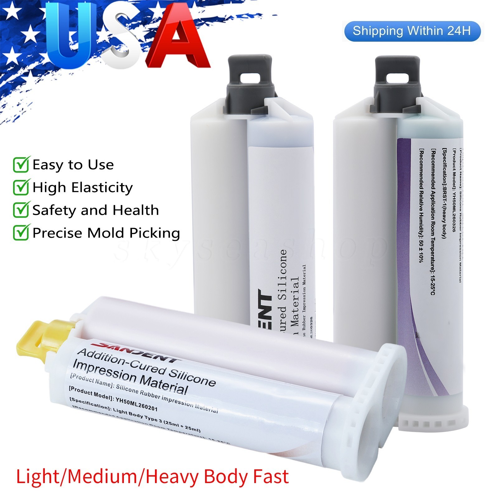 Heavy/Medium/Light Body Fast Rapid Set Dental Impression Material 50mL Cartridge