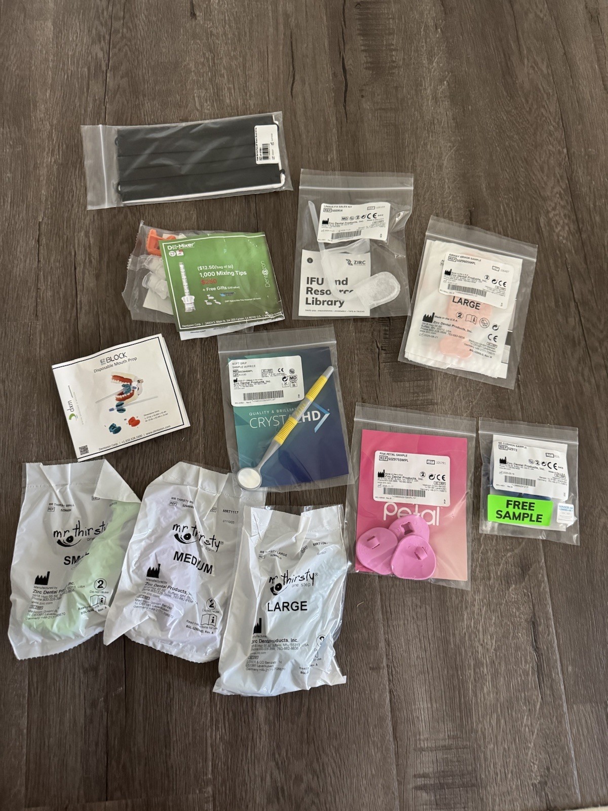 Various Zirc Product Samples – Mr. Thirsty, Mouth Prop, Mirror