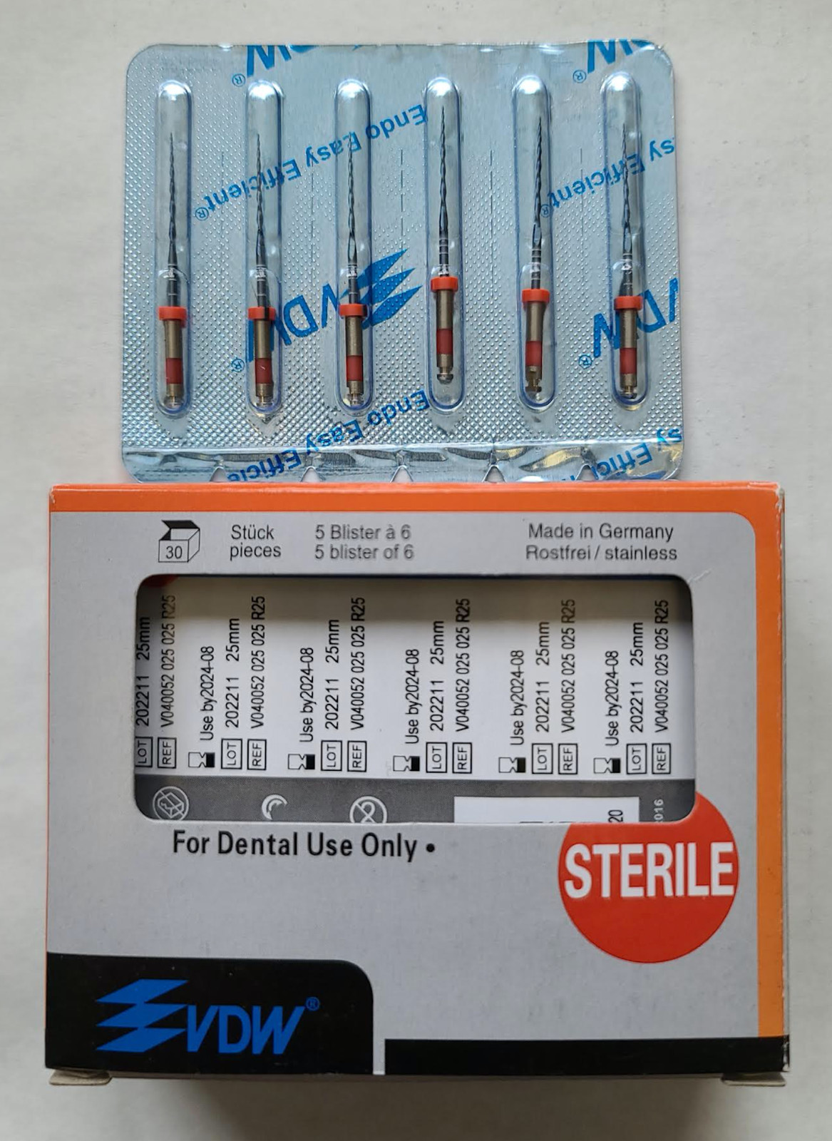 VDW RECIPROC Blue NiTi Root Canal Files 21mm R25 6pcs