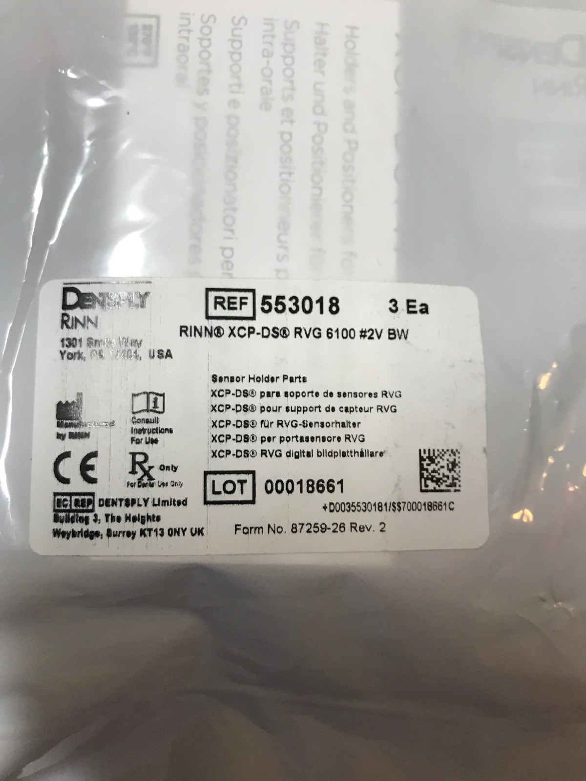 Dentsply Rinn Xcp-ds RVG #2V BW SENSOR HOLDER