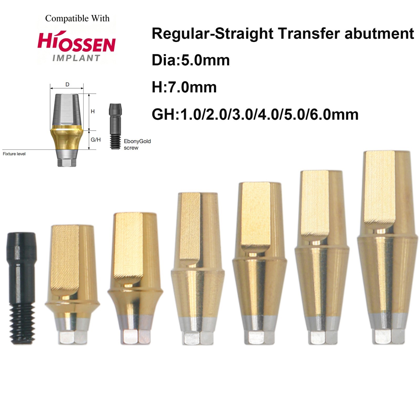 US Hex Mini/Regular Straight Transfer Abutment Compatible with Osstem Hiossen
