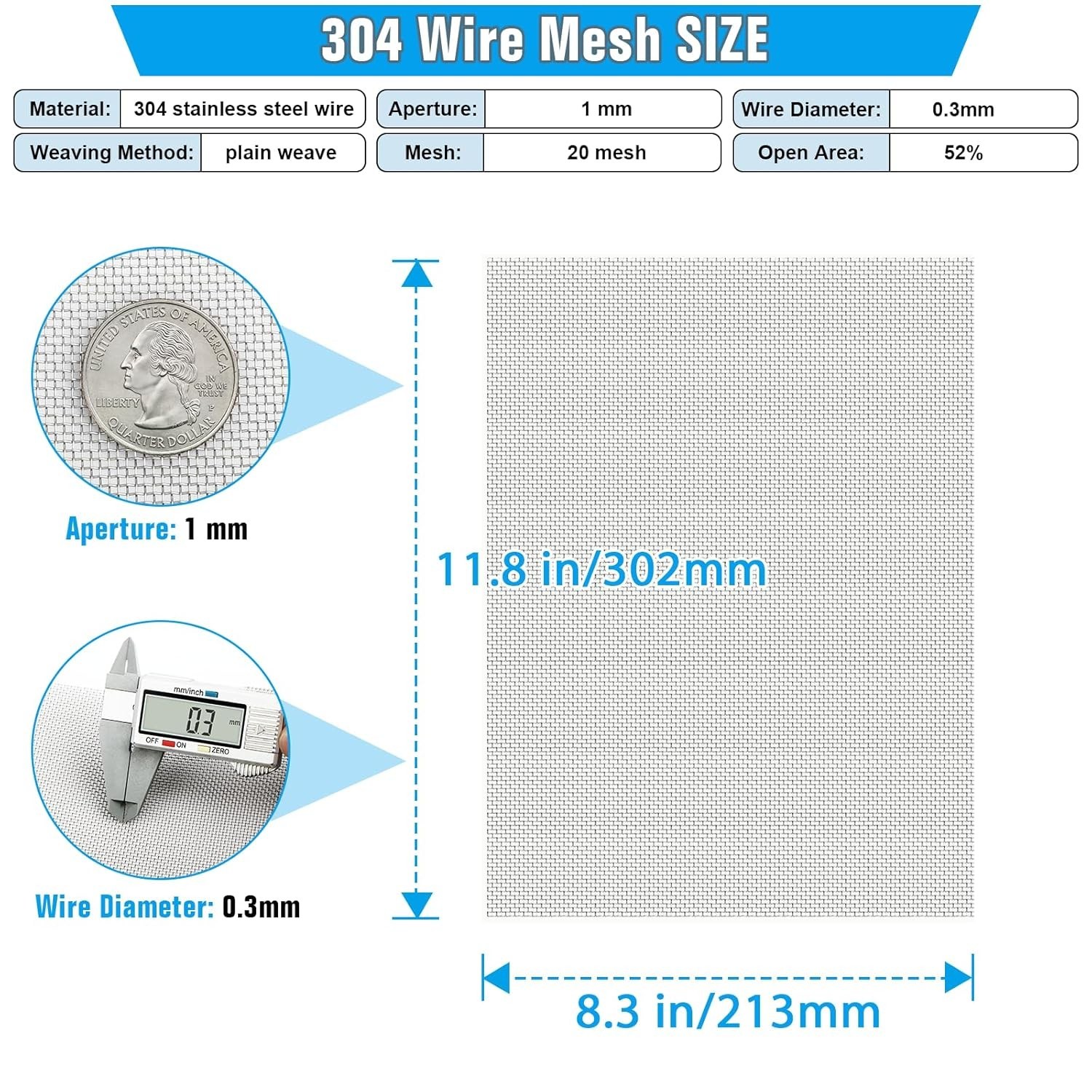 Durable 304 Stainless Steel Mesh 8 Pack 8.3 X 11.8 Inch Flexible for Ventilation