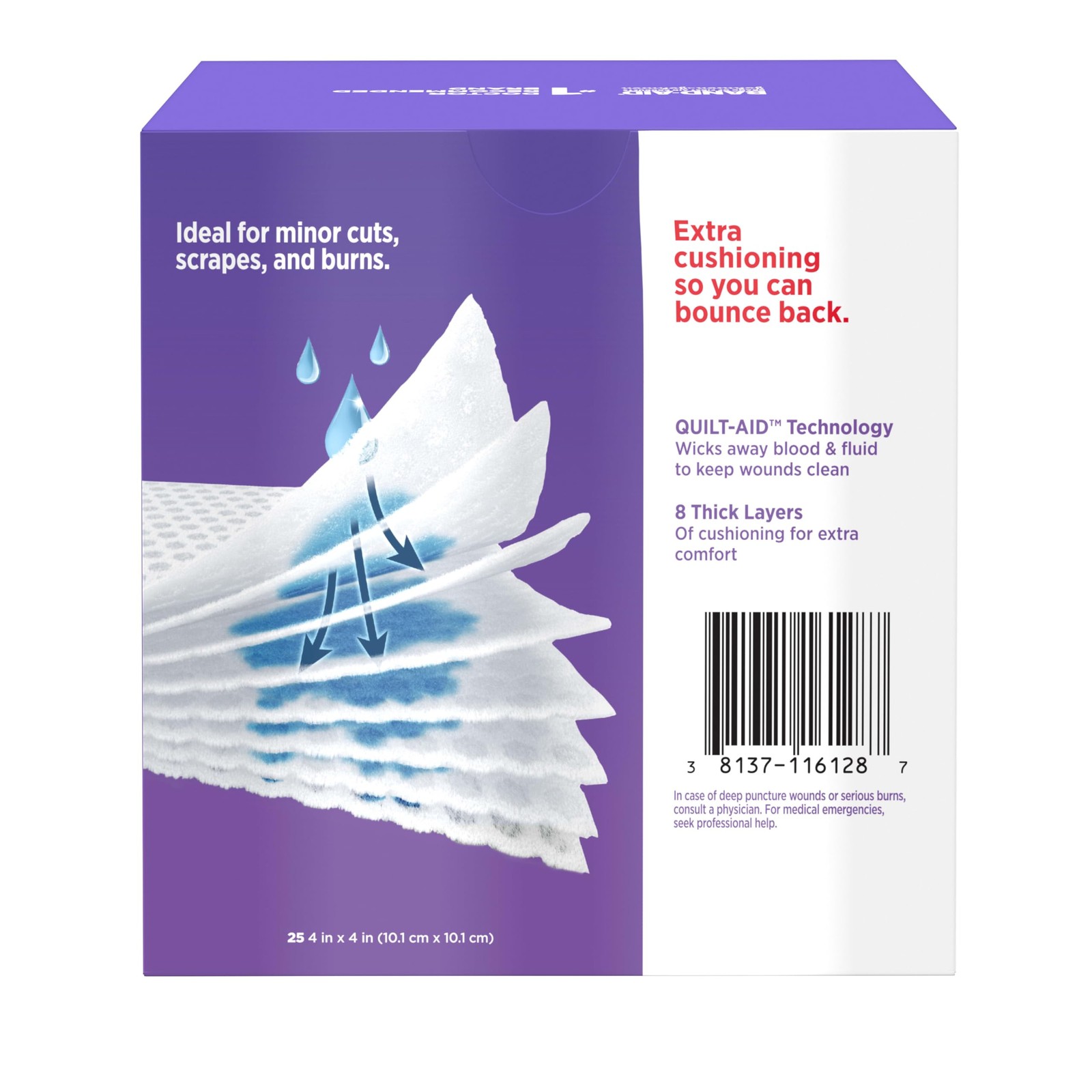 BAND-AID Brand Absorbent Cushion Care Sterile Square 4×4 Inch (Pack of 25)