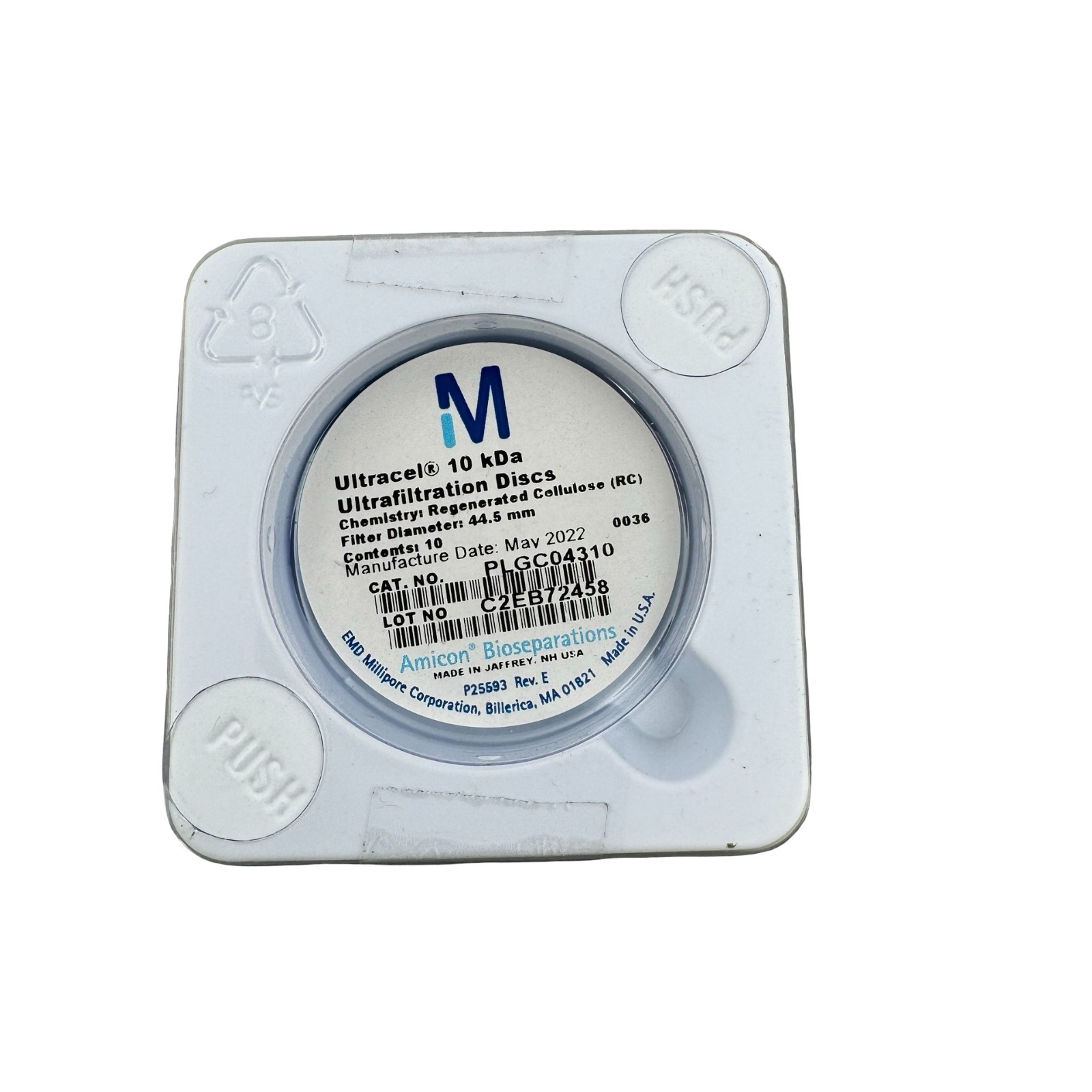 Millipore PLGC04310 Ultracel 10kDa Ultrafiltration Discs 44.5mm
