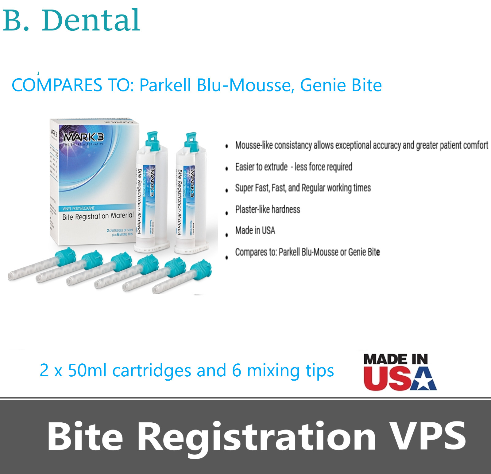 Dental VPS Bite Registration Material FAST SET, REGULAR Set 4 x 50ml Cartridges