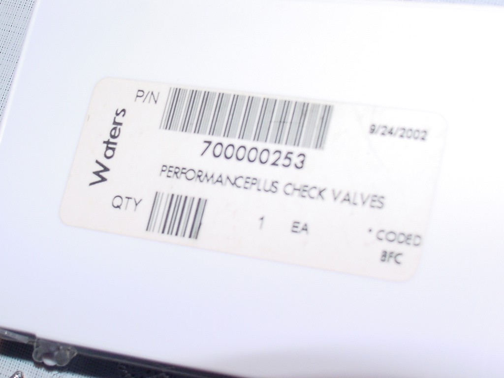 Two (2) Waters 700000253, PerformancePlus Check Valves S/S Cartridge, NEW!