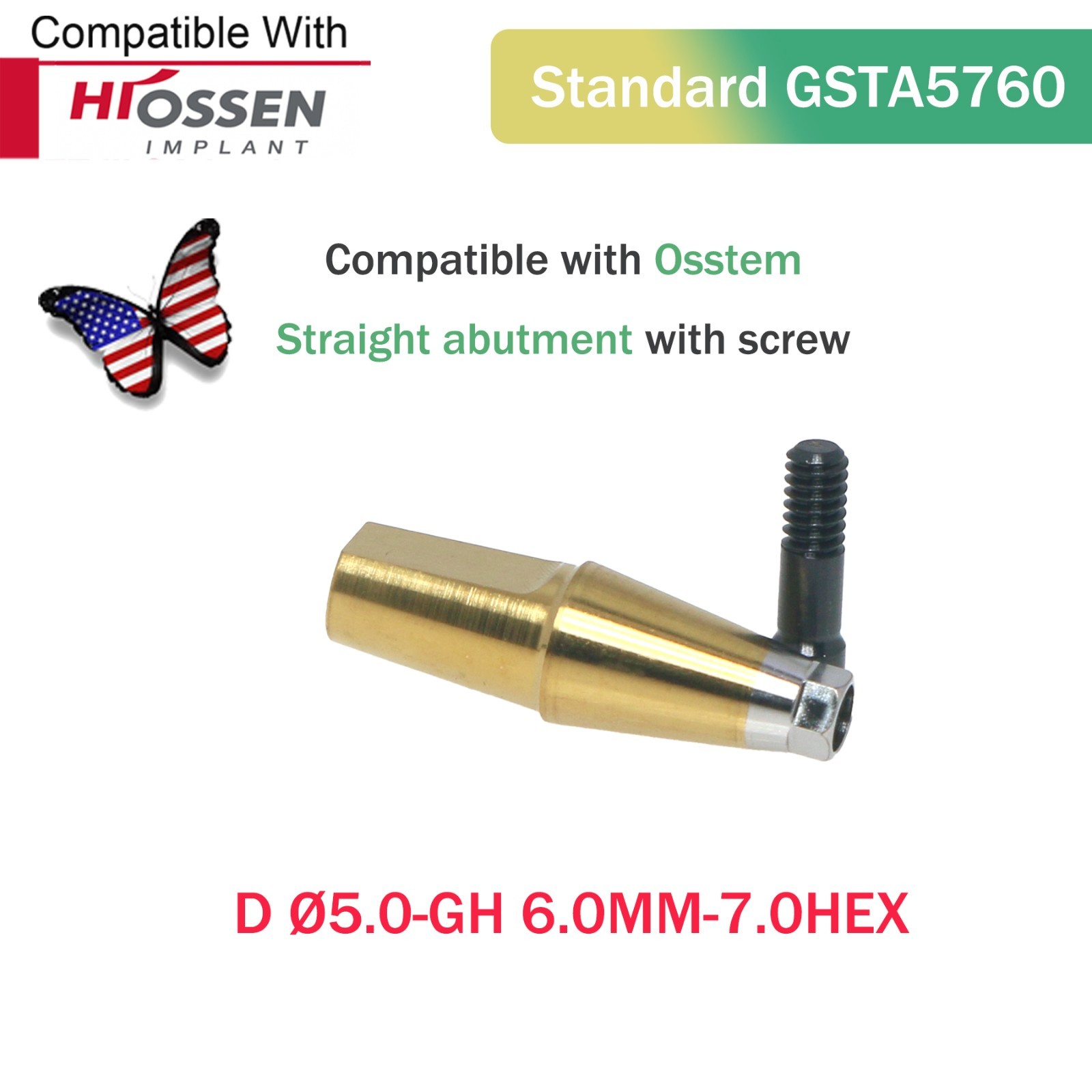 Dental Straight Transfer Abutment Regular Ø5.0 mm Hex GH 1–6 mm Hiossen/Osstem