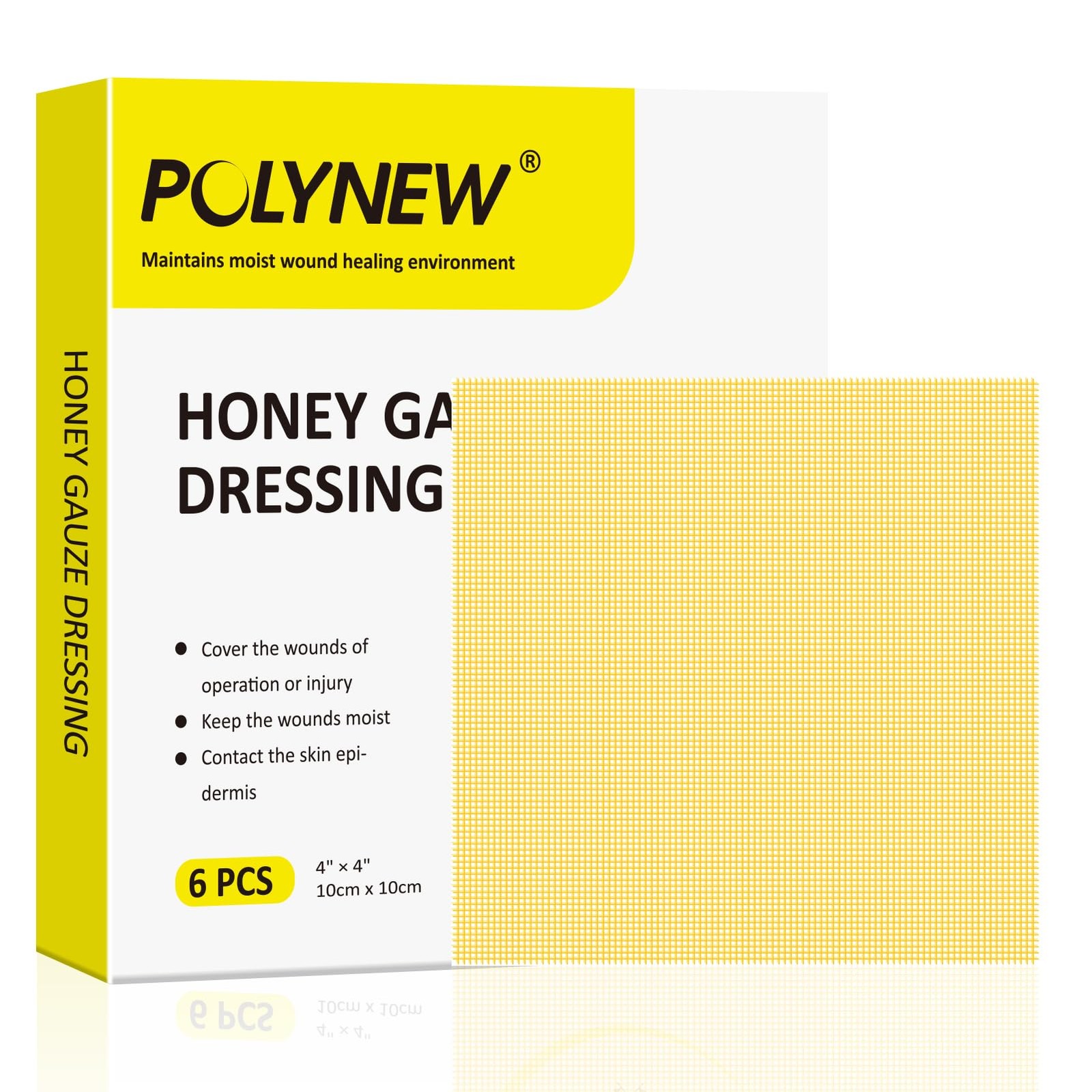 POLYNEW Manuka Honey Gauze Dressing, 6 4″x4″-6 Pack/Box