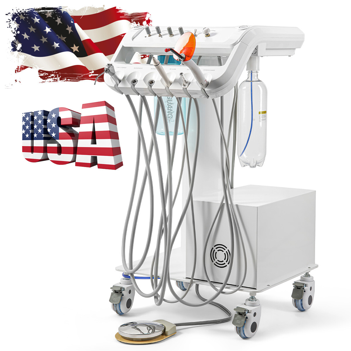 Dental Portable Delivery Unit System Suction Air Compressor Cart Motor 4 Hole