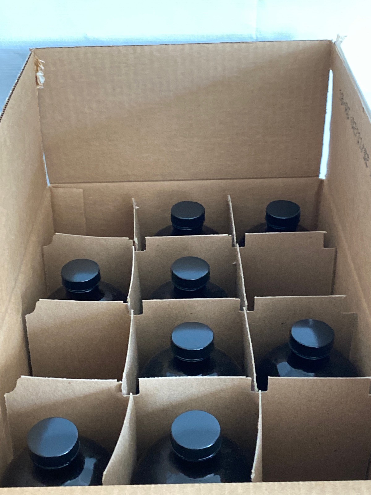 (8) QORPAK Amber Glass 32oz. Narrow Mouth Round Bottles w/ Screw Caps 2123
