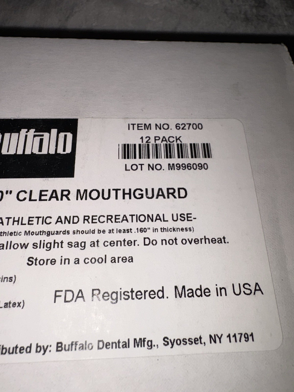 Buffalo Dental .160″ Clear EVA Mouthguard Material, 5″ x 5″, 12 sheets NOB