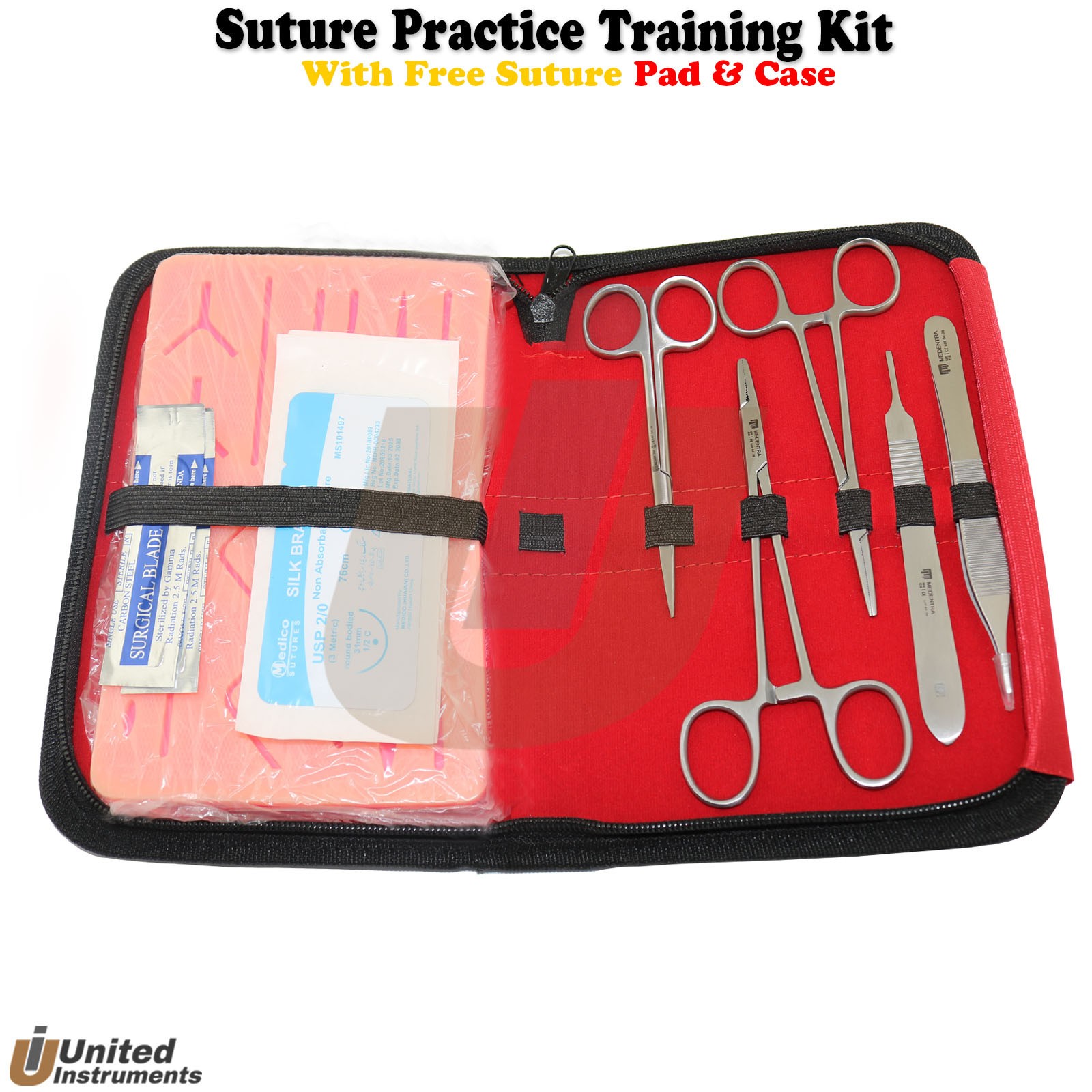 Student Practice Suture Kit Needle Holder Silicone Pad Training Tweezers Scissor