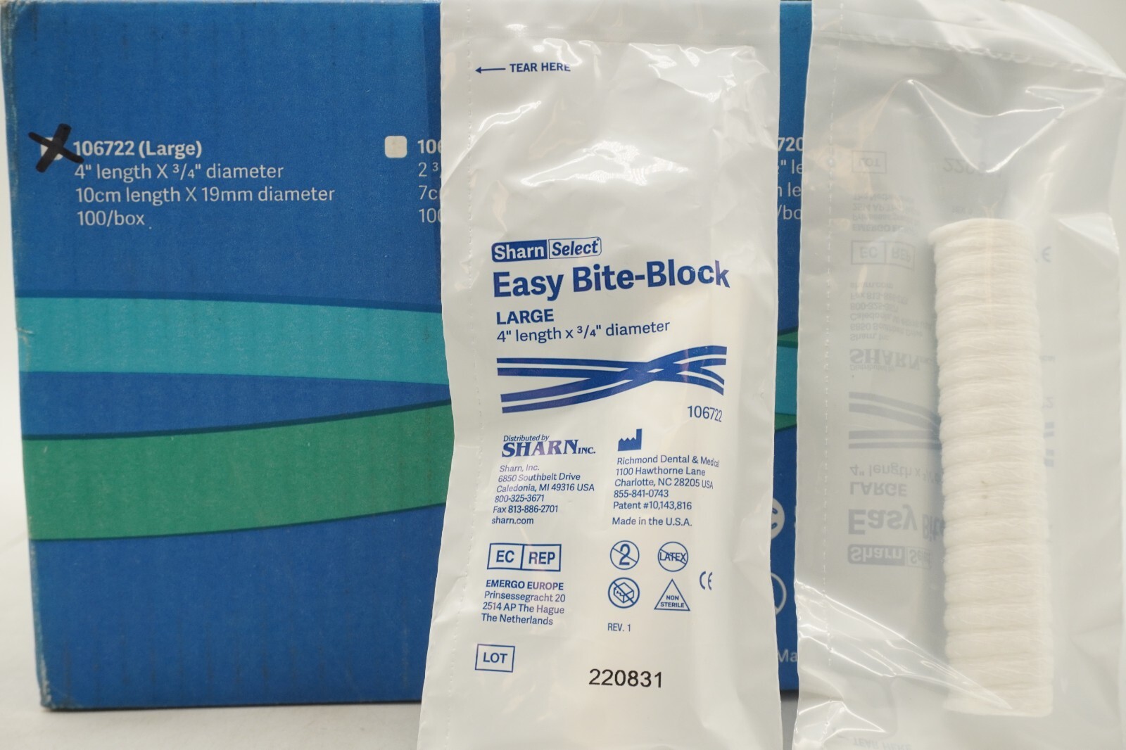 Sharn Select Dental Medical Disposable Easy Bite-Block 4 X .75 Inches 100/Box