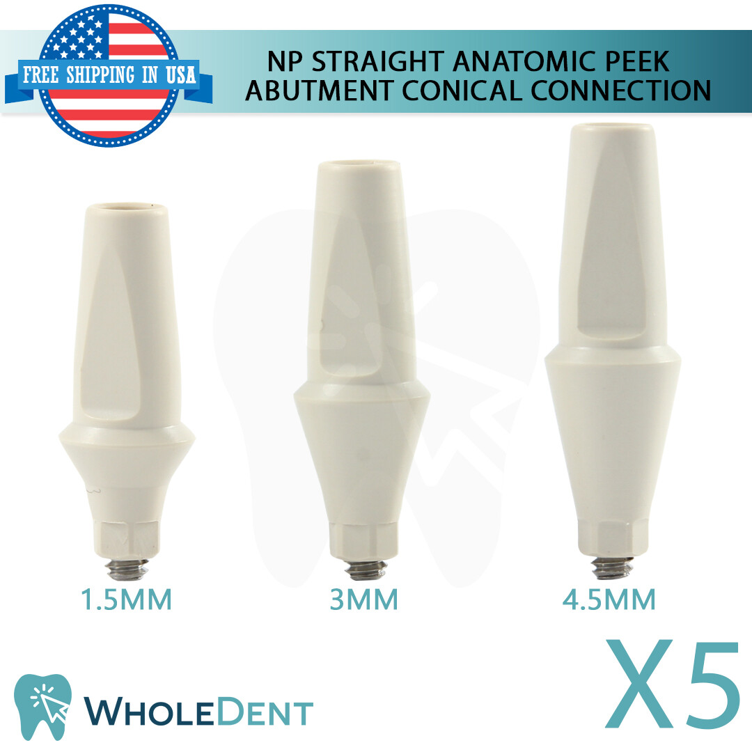 5x NP Conical Connection Straight Anatomic PEEK Abutment Dental Ø3.5mm