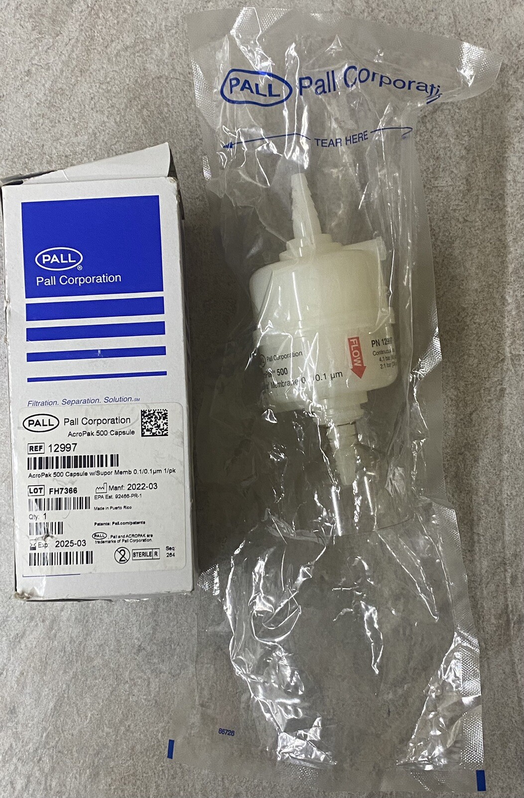 Pall 12997 Acropak 500 0.1/0.1um Capsules with Supor Membrane gamma-irradiated