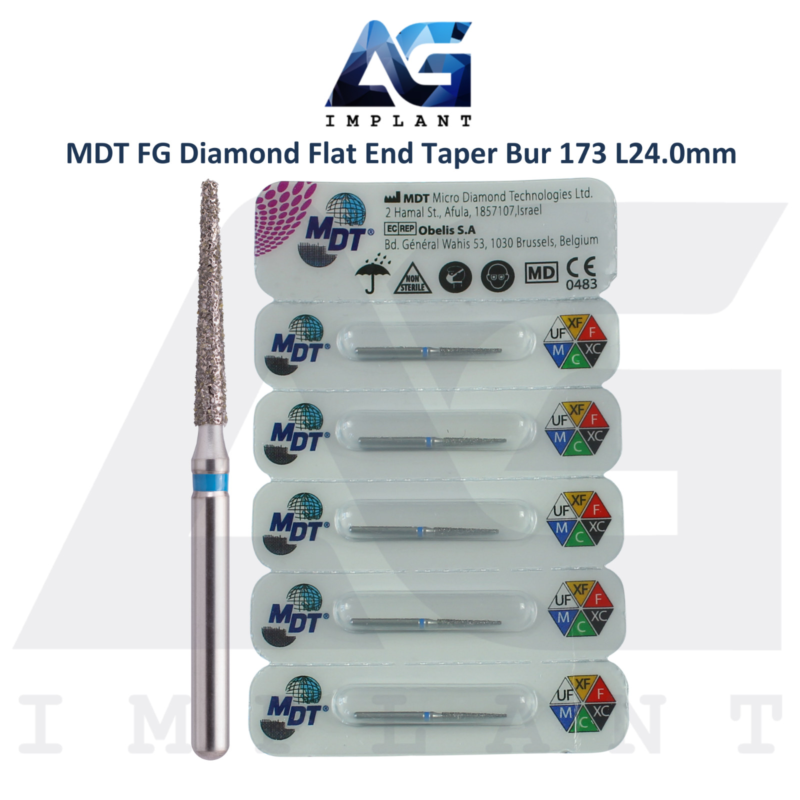 MDT Dental FG Diamond Coated Flat End Taper Burs 173 L24.0mm Surface Shaping