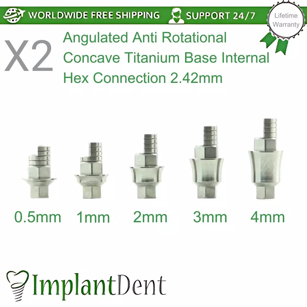2x Angulated Anti Rotational Concave CAD/CAM Ti-Base Dental Int Hex 2.42mm