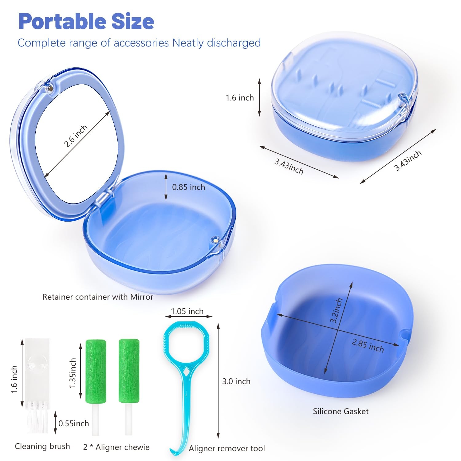 Retainer Case with Mirror, Aligner Removal Tool, 3.43″ X X 1.6″, Blue