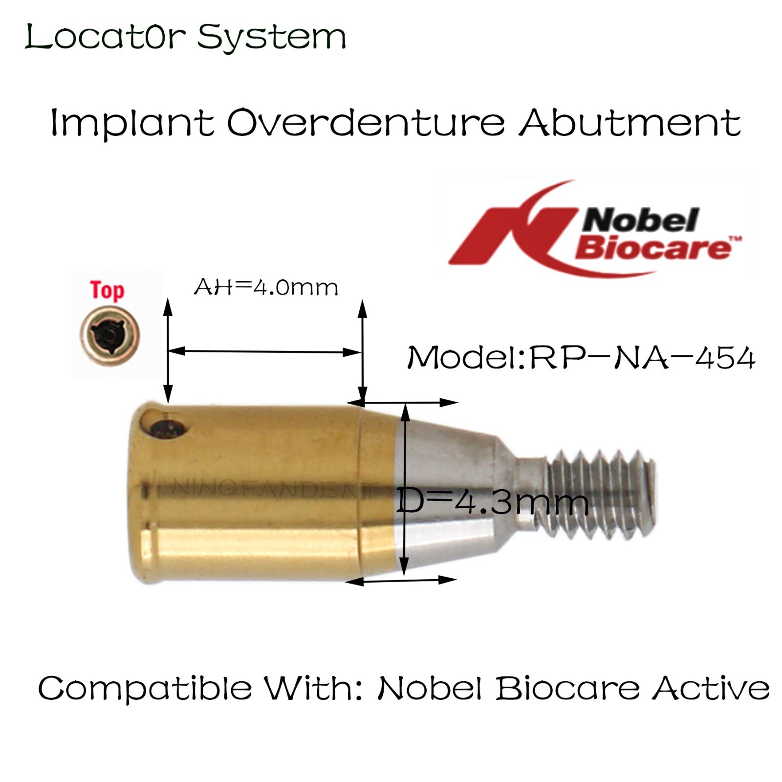 Locator Abutments Nobel Active RP 4.3mm (D) Height (1-5.0 mm) Implant Male Caps