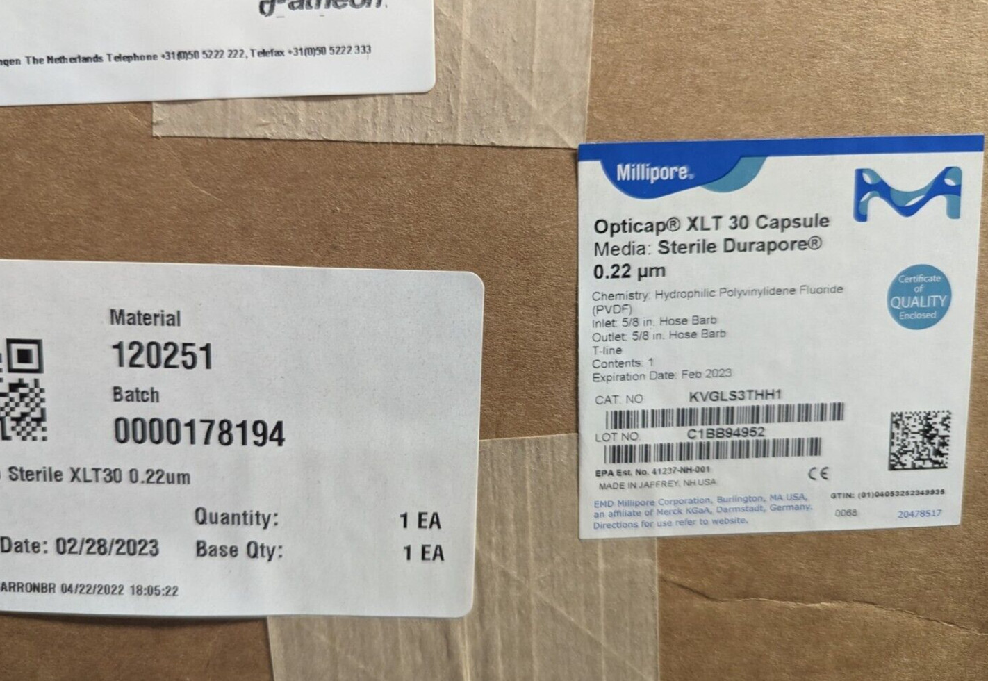 30″ Millipore #KVGLS3THH1 Opticap XLT 30 Capsule Durapore 0.22 μm Filter