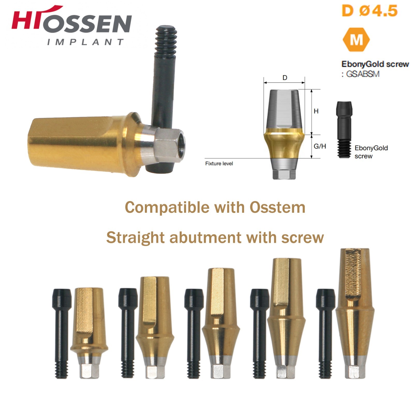 Straight Transfer Abutment Dental Mini for Hiossen OSSTEM with Screw Dia 4.5mm
