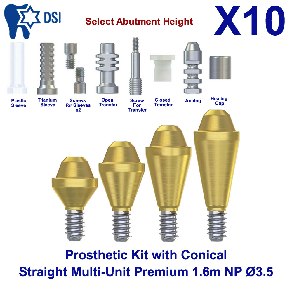 10x Prosthetic Kit DSI Conical Straight Abutment Multi-Unit 1.6m NP Ø3.5mm