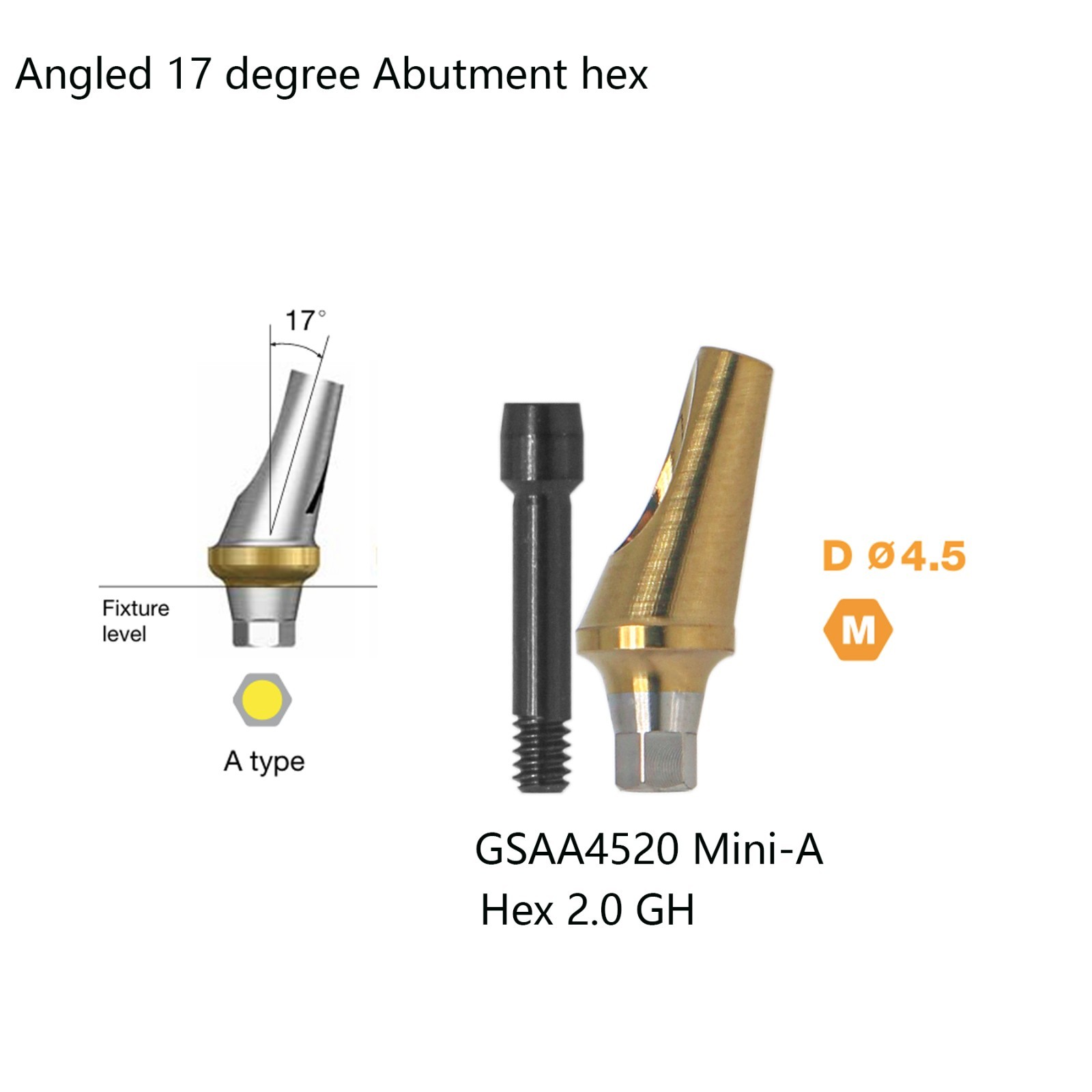 US Dental Titanium Hex A/B 17° Angled Abutment for Hiossen ET Mini Regular Plat