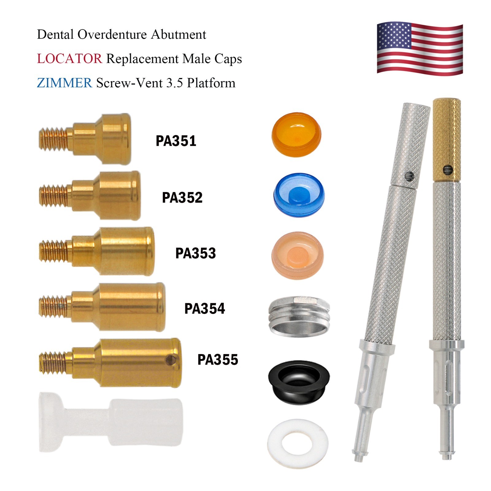 Overdenture Locator Abuetment for Zimmer Tapered Screw-Vent 3.5mm Male Caps Tool