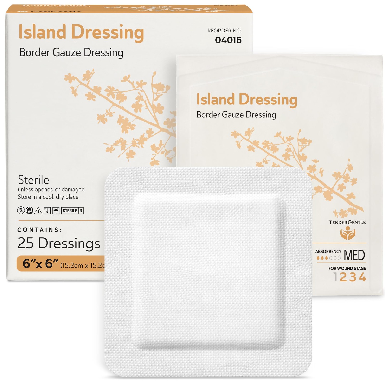 Bordered Gauze Island Dressing 6×6-25 Large Adhesive Bandages for 6×6 Inch