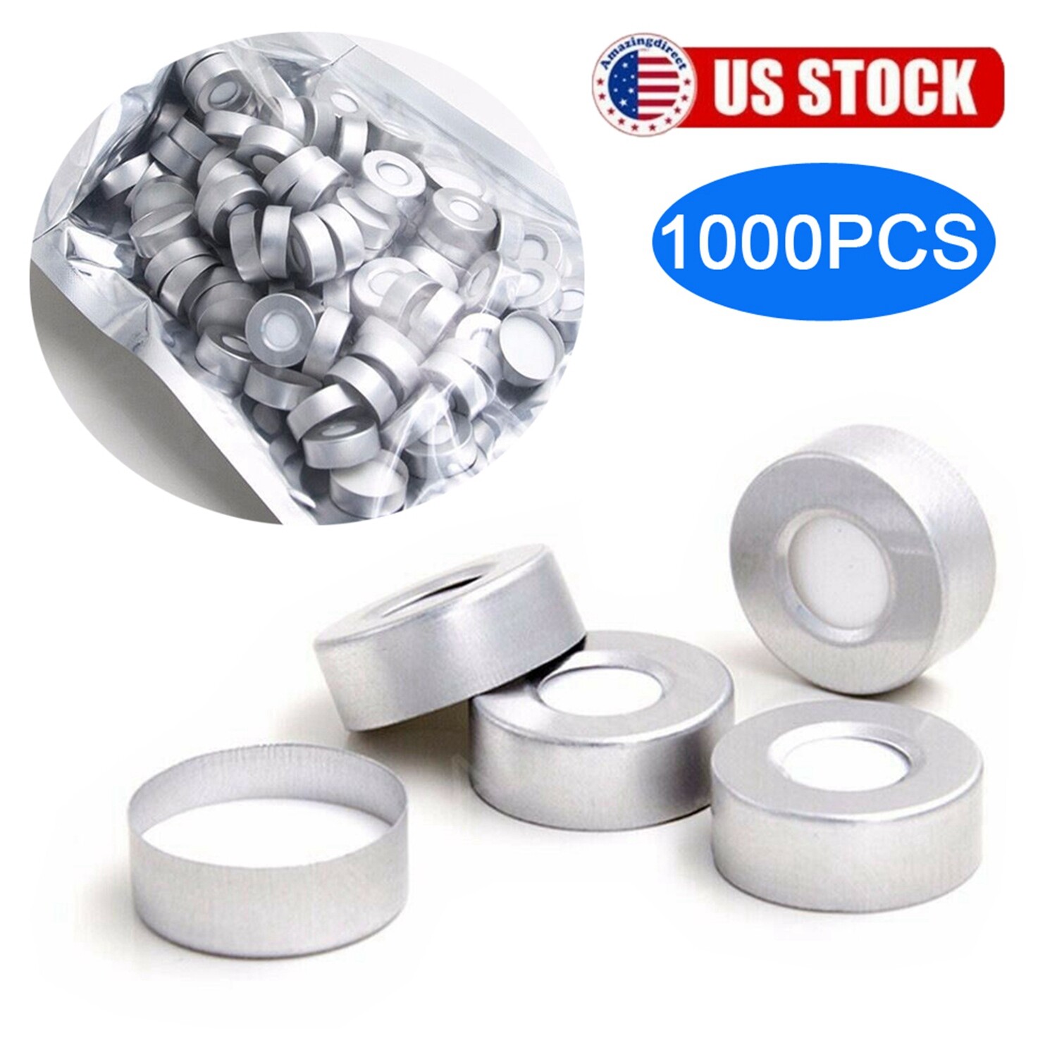5000pcs 20mm Aluminum Crimp Cap PTFE/White Silicone Septa F 10ml/20ml HPLC Vials