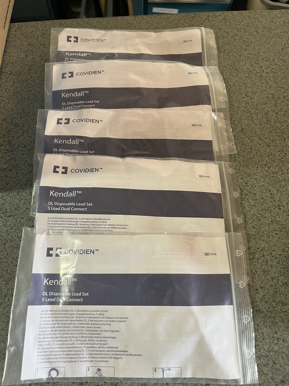 Lot Of 5 Covidien Kendall 33136 Disposable Lead Set 5 Lead Dual Connect