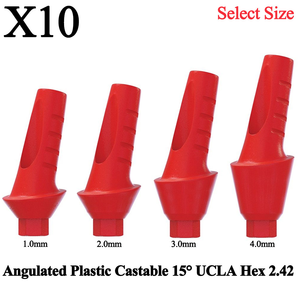10 Angulated Anatomic Plastic Castable 15° UCLA Prosthetic Int Hex 2.42mm Dental