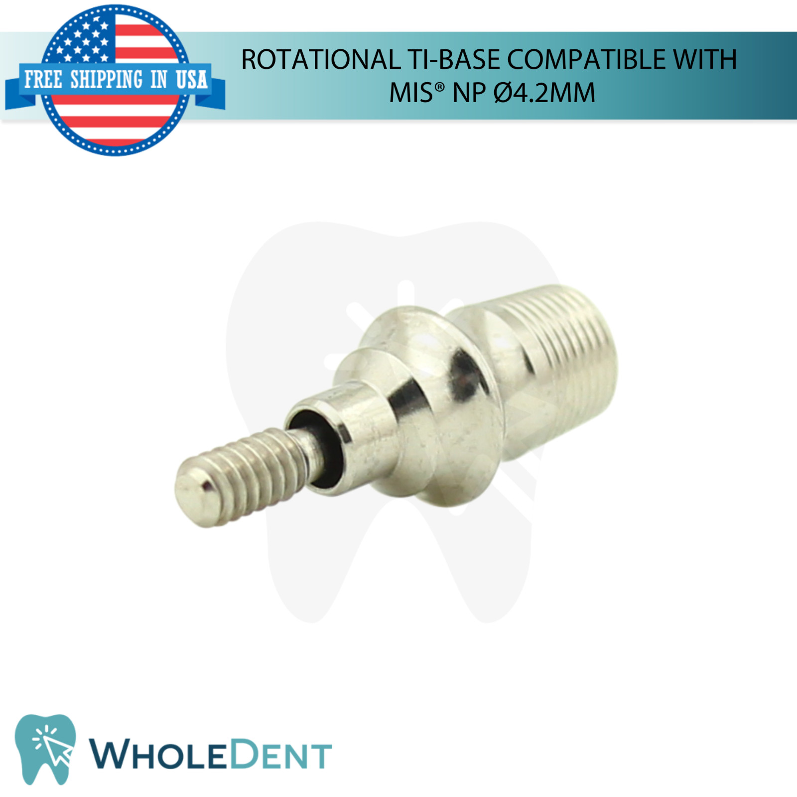 5x Dental Rotational Ti-Base Ø4.2mm NP MIS® Compatible Int Hex System 2.10mm