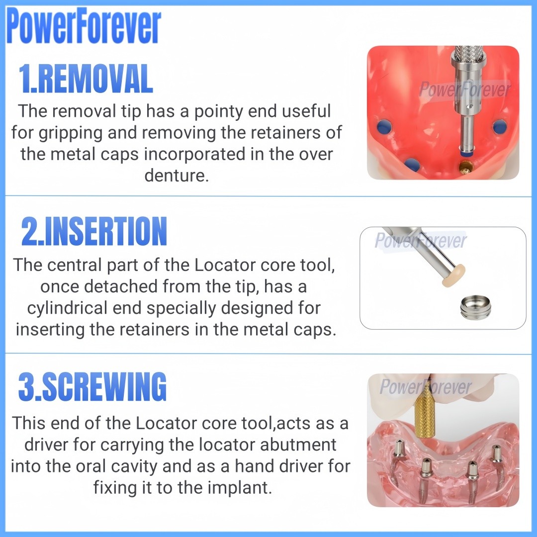 Dental 3-in-1 Locator Core Tool Universal Implant Insertion Extraction Tool Cap