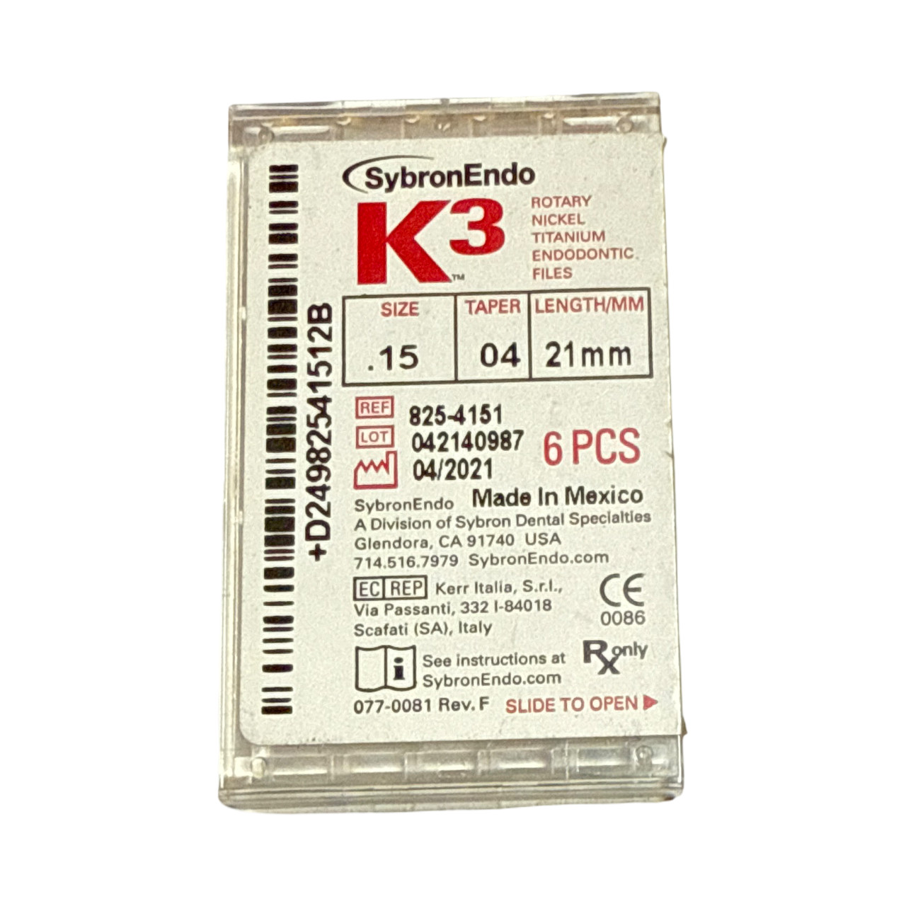 SybronEndo K3 Nickel-Titanium Files NiTi Endo Files K3 .15/04 21mm