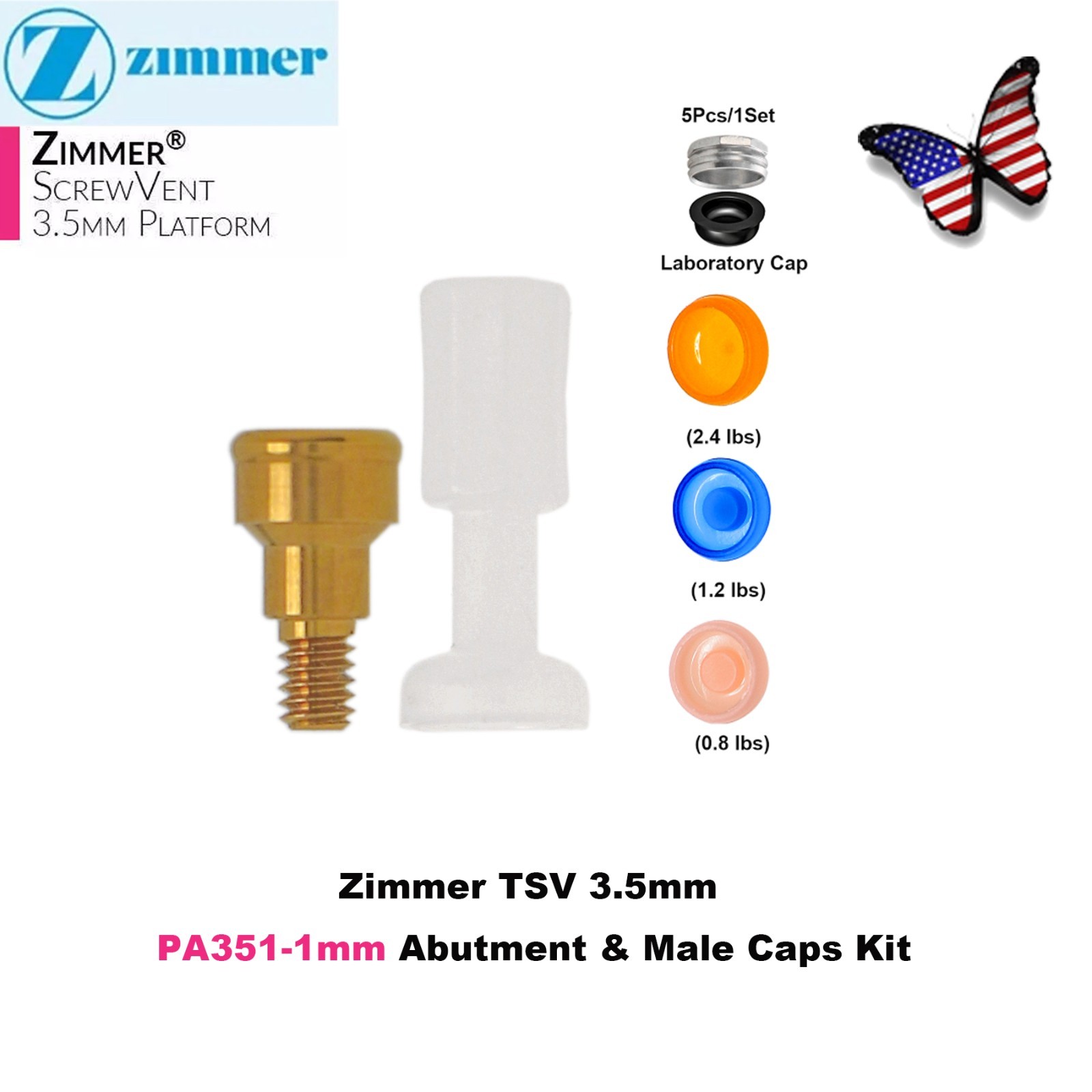 US Dental Locator Abutment Zimmer Screw-Vent 3.5mm/4.5mm Overdenture Attachment