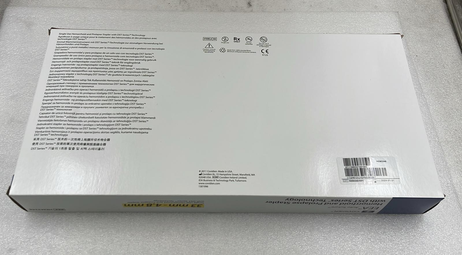 Covidien HEM3348 EEA 33mm-4.8mm Auto Suture Hemorrhoid & Prolapse Stapler W/ DST