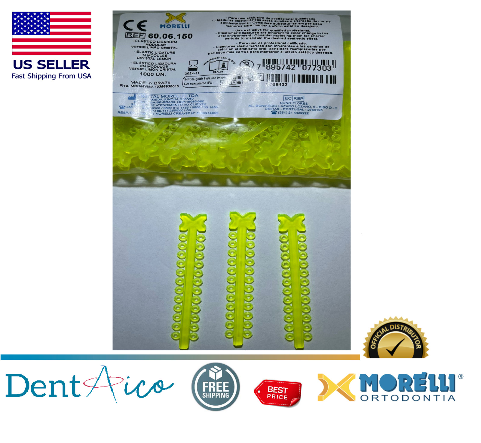 Elastic Ligature in Modules Crystal Lemon PAK/1.000UN MORELLI Dental Orthodontic