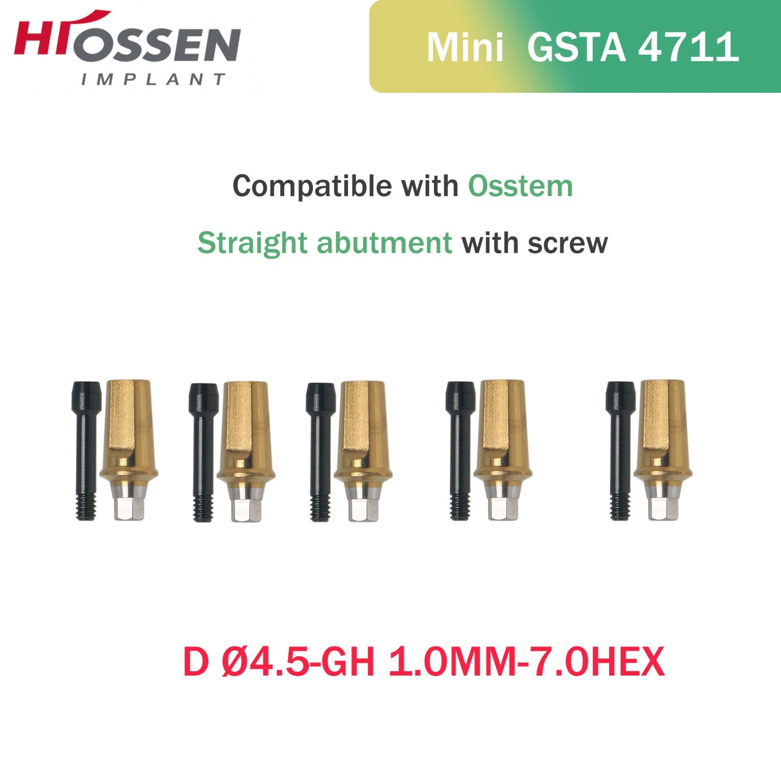 Straight Transfer Abutment Dental Mini for Hiossen OSSTEM with Screw Dia 4.5mm