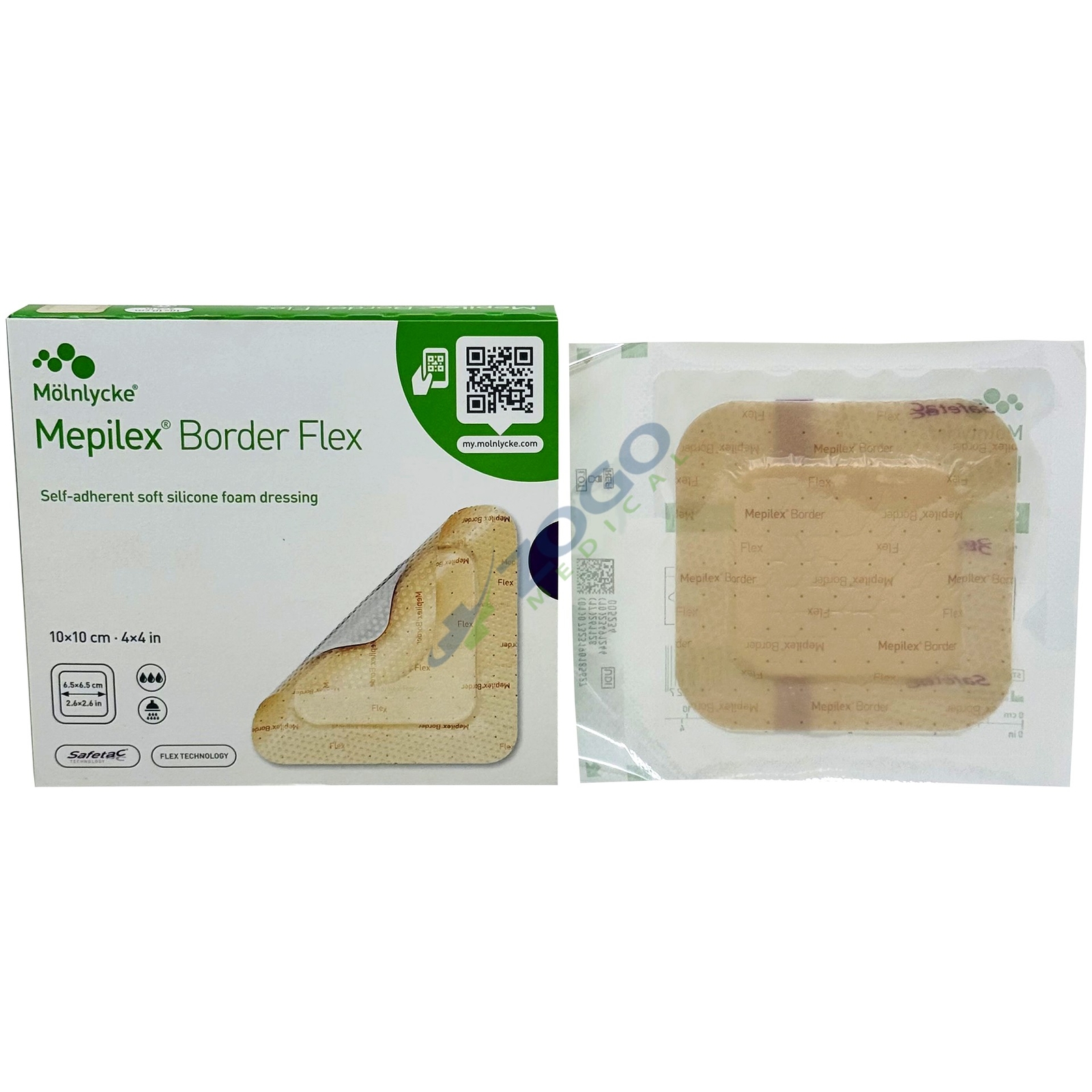 Mepilex Border Flex – Soft Silicone Foam Dressing – 4″ x 4″ – Box of 5 Dressings