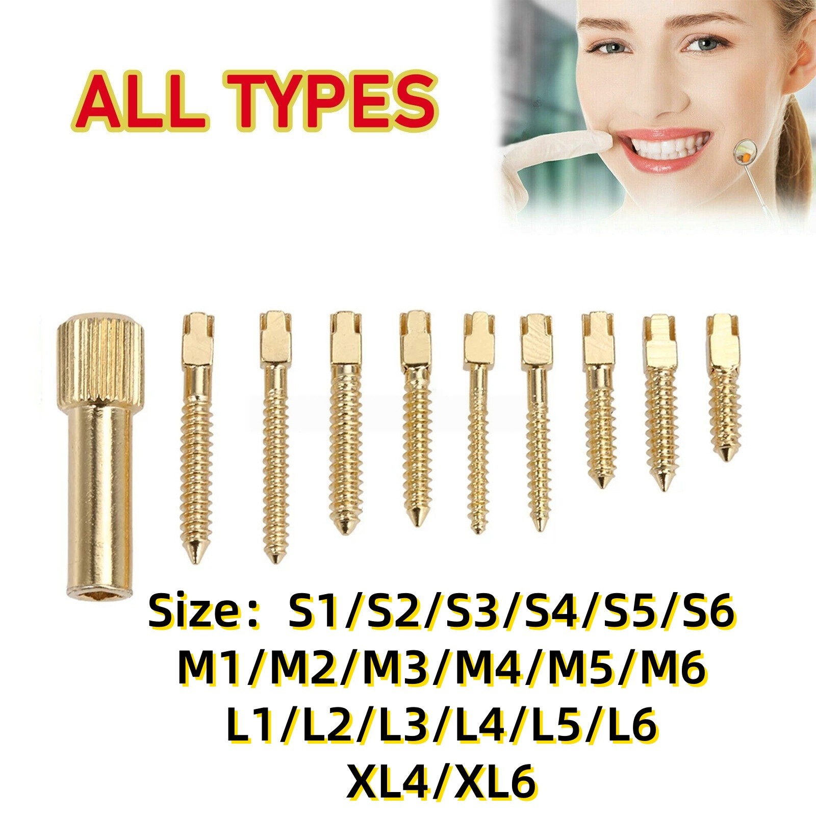 30 Pcs Dental Screw Post 24K Gold Plated Conical Refills S/M/L/XL For Root Canal