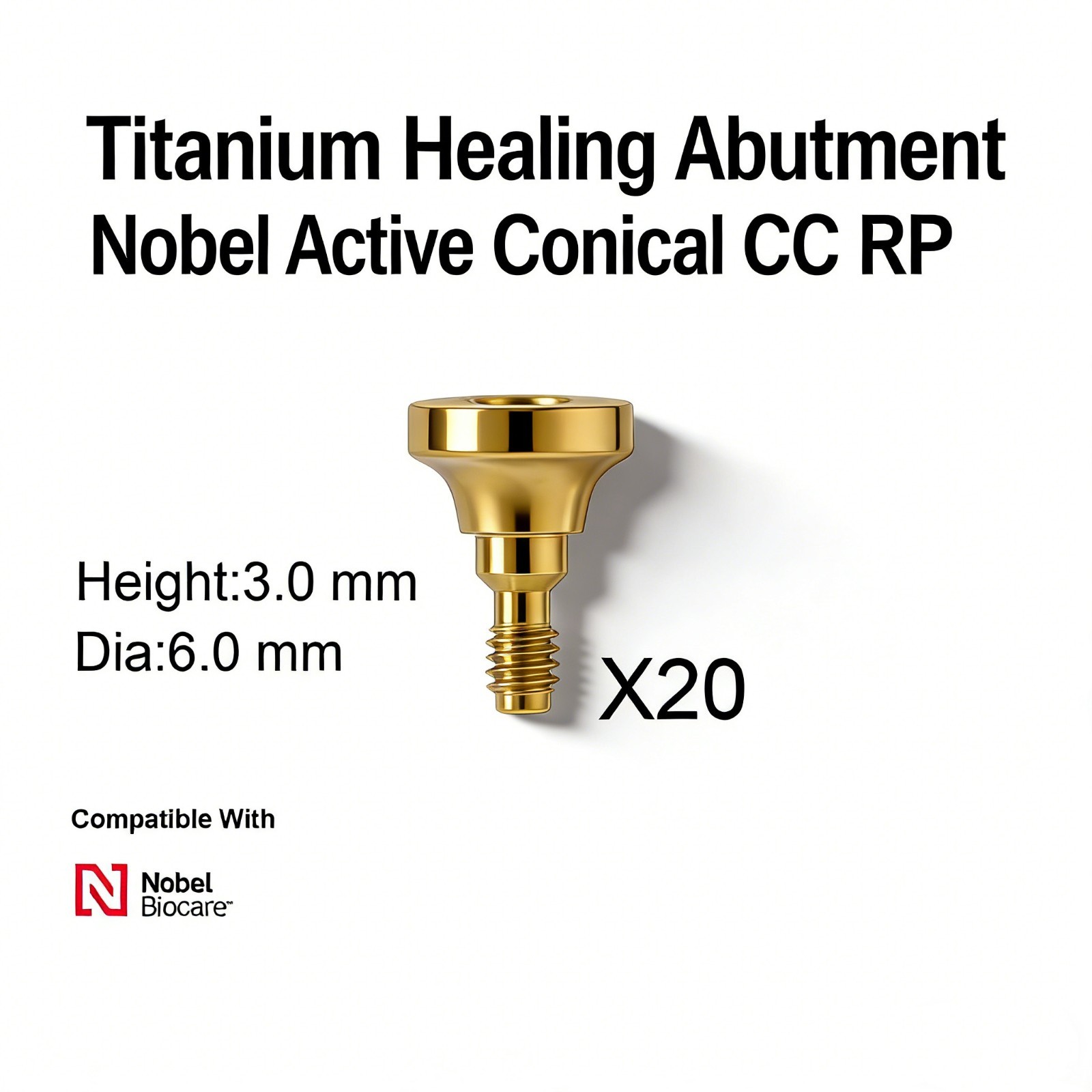 20Pcs Dental Nobel Biocare Healing Abutment Cap Ø3.6/5/6 Conical NP/RP H3/5/7mm