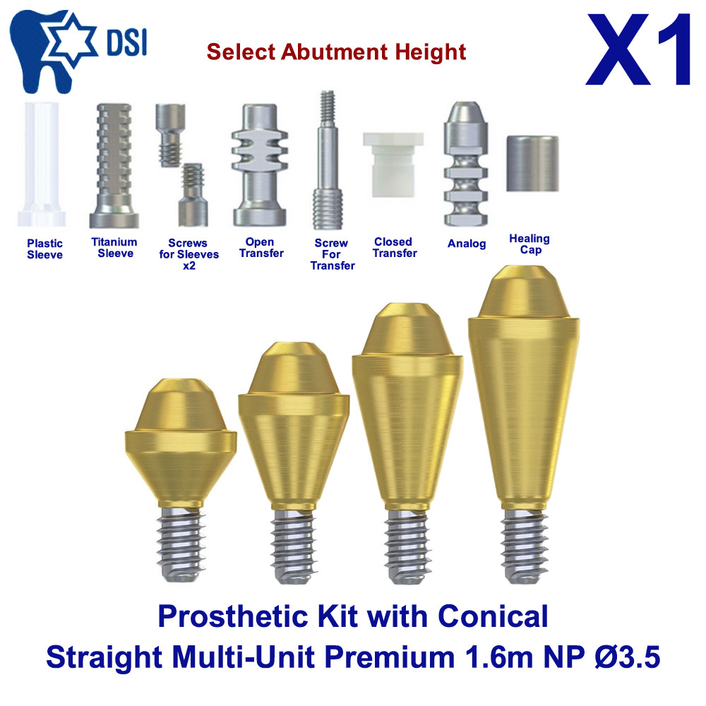 1x Prosthetic Kit DSI Conical Straight Adapter Head Multi-Unit 1.6m NP Ø3.5mm