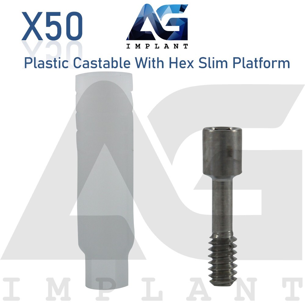 50 Plastic Castable Prosthetic System With Hex Slim Platform Hexagon 2.0mm